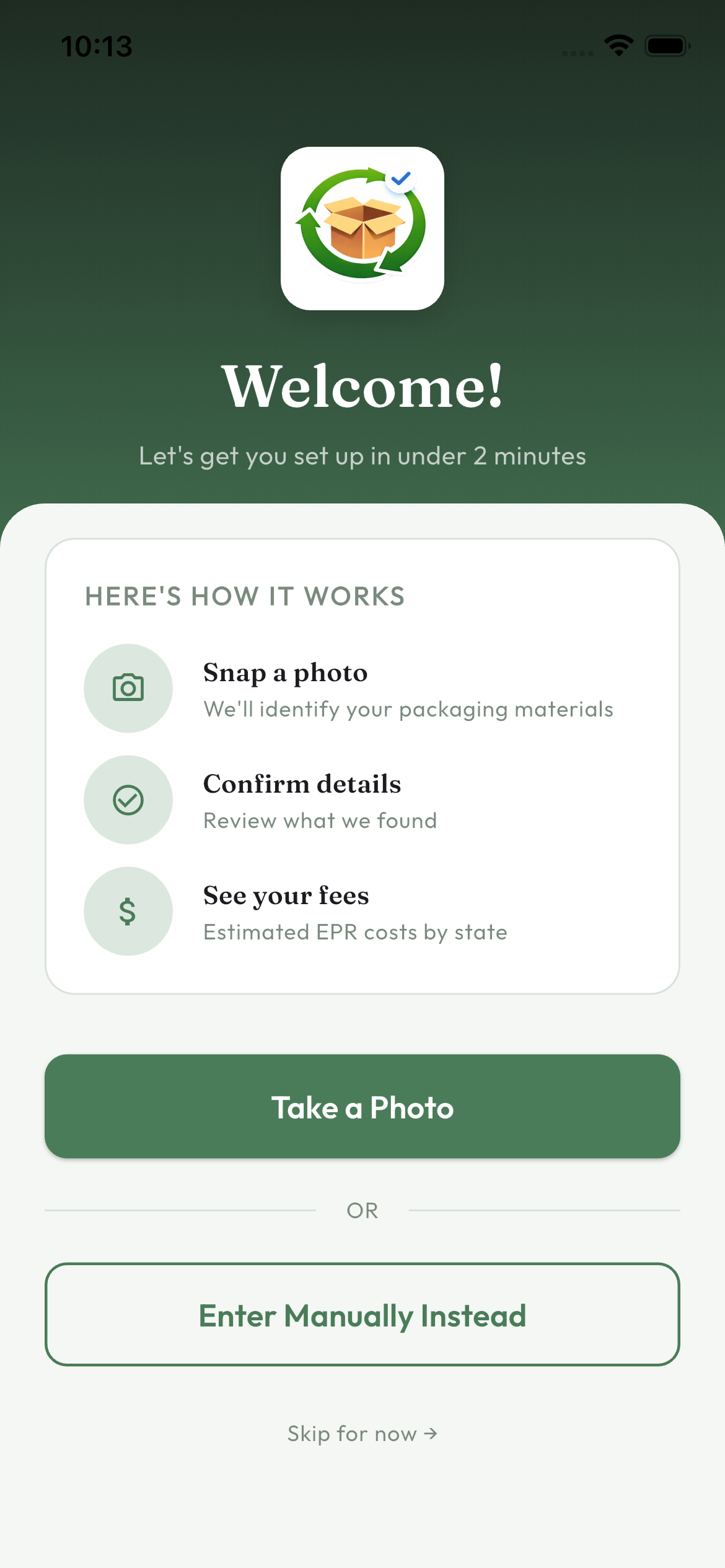 Welcome screen